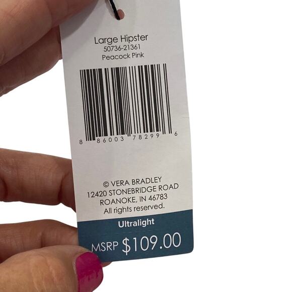 VERA BRADLEY Large Hipster Ultralight Peacock Pink Quilted Crossbody Bag NEW - Picture 7 of 11